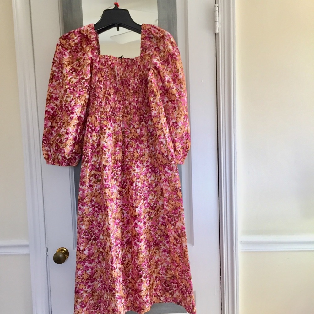 J Crew Smocked Puff Sleeve Dress In Faded Floral Cottagecore Whimsical - Picture 6 of 14
